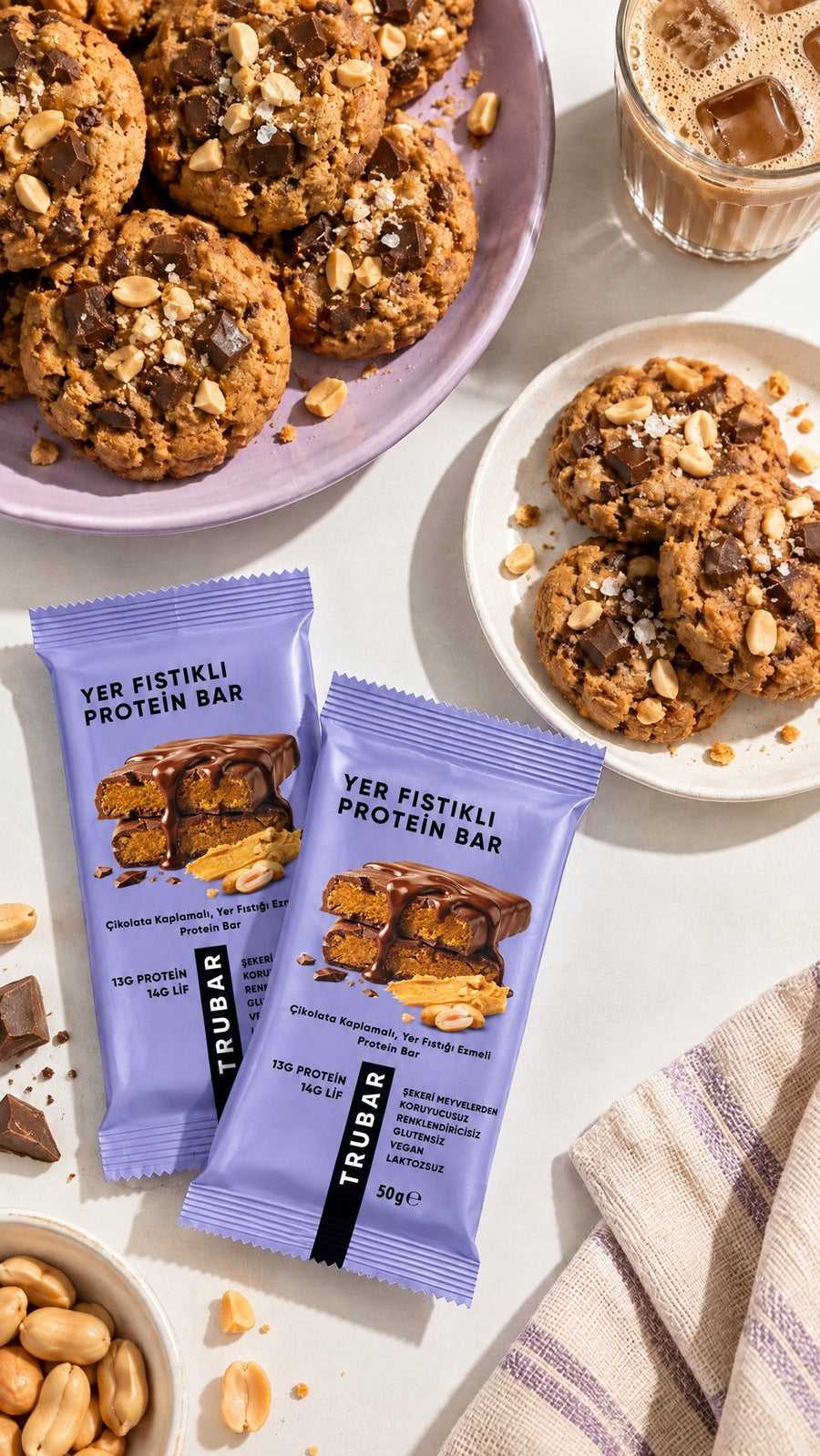 TRUBAR Yer fistikli Protein Bar — tatlı sunumu görseli